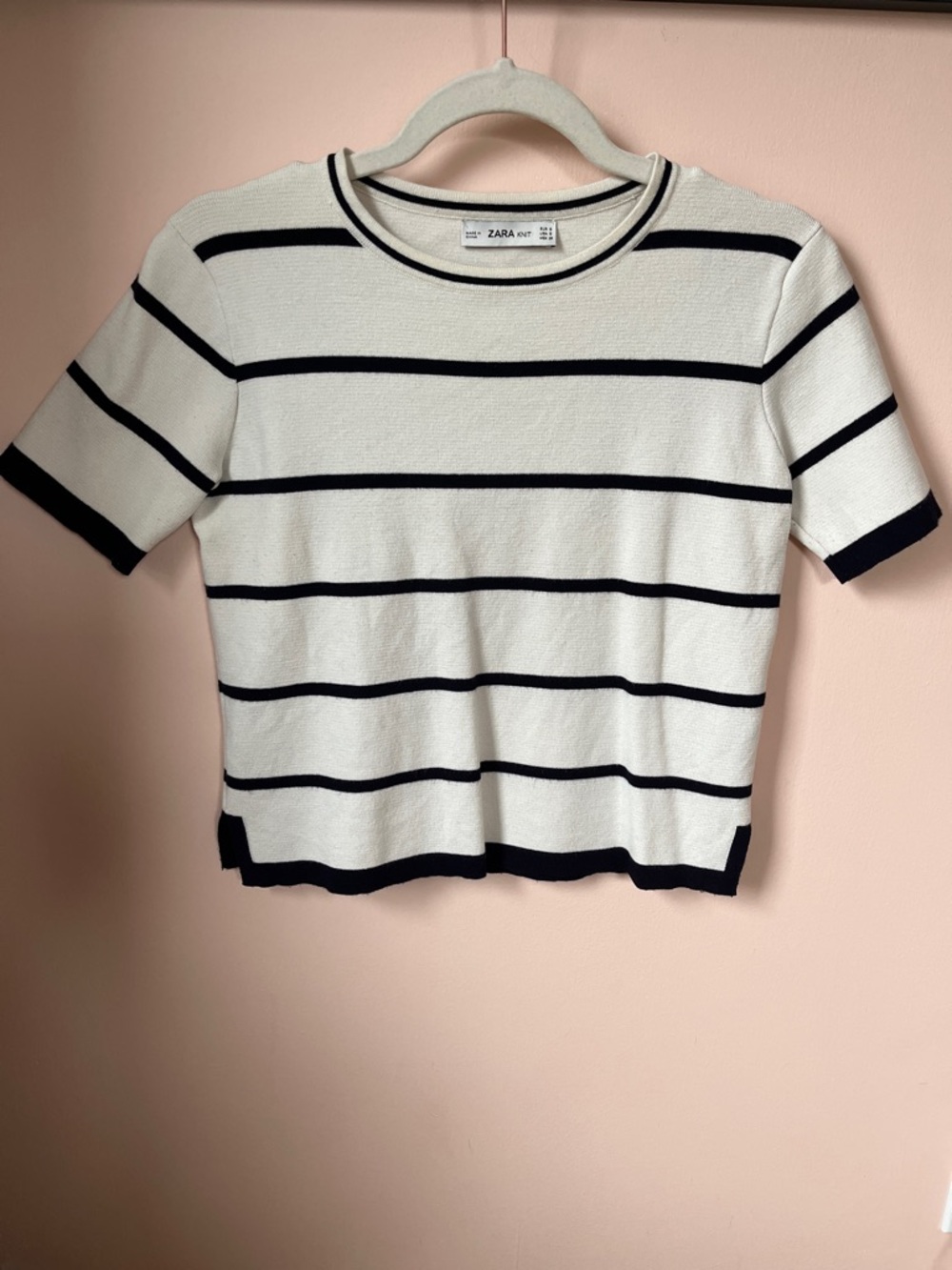 ZARA Striped Crewneck Cropped Short Sleeve Knit Tee S